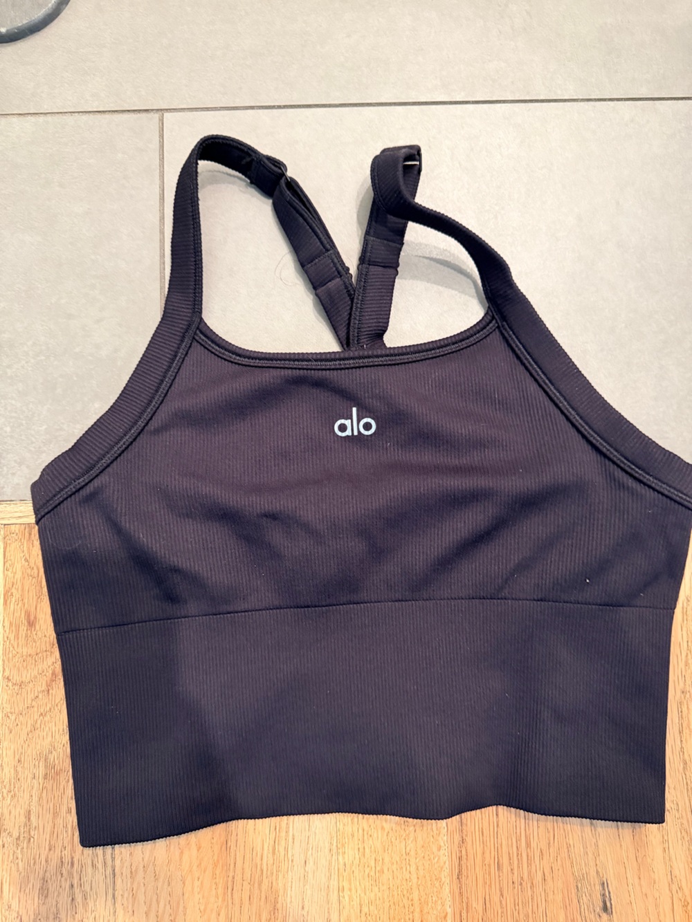 ALO Yoga Black Ribbed Tank Sports Bra Top